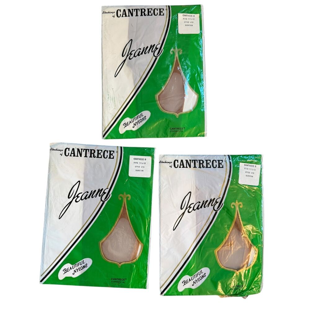 Lot 3 Vintage Jeanny Cantrece II Nylon Stockings Suntan 11.5-12 Style 410 NOS